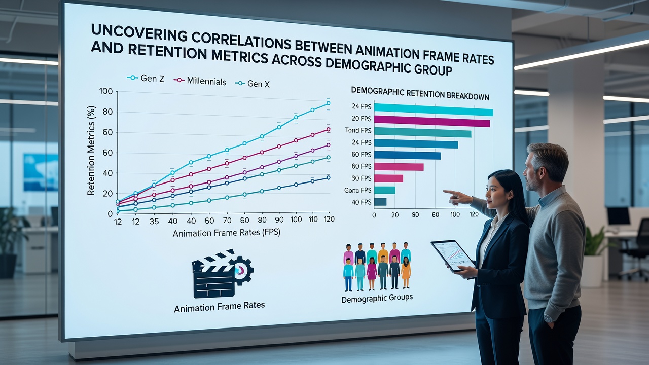 Infographic illustrating demographic segments and their retention responses to different animation frame rates